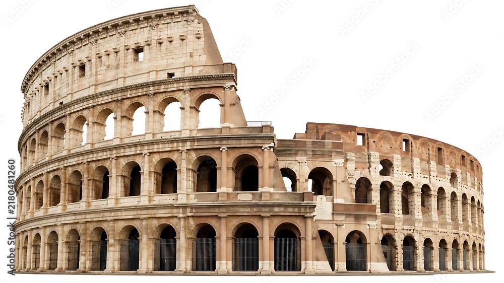 Fototapeta premium Ancient Roman Colosseum isolated on white background for travel and historical design projects.