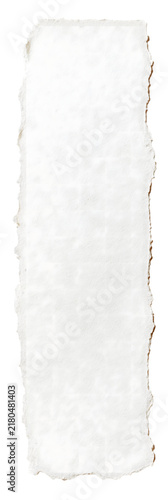 Vertical torn white paper strip with rough edges isolated on transparent background