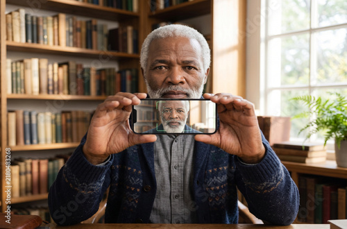 Senior man recovering account with face verification