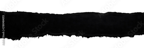 Black torn paper strip isolated on transparent background