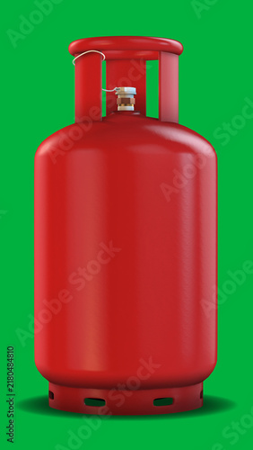 Single LPG Gas Cylinder on Green Screen Vertical 3D Illustration