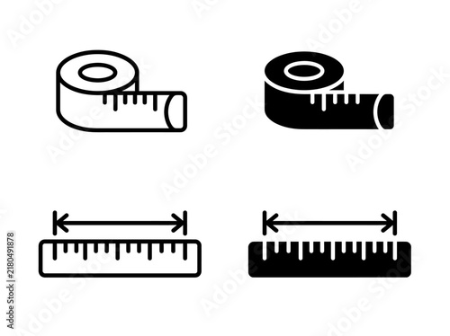 Bild auf Leinwand Rolled tape measure and ruler with dimension arrows vector icons