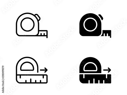 Canvas Print Measuring tape tool icons in outline and solid black vector illustration