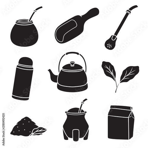 set of yerba mate drink good for icon, symbol, element design, silhouette design, etc