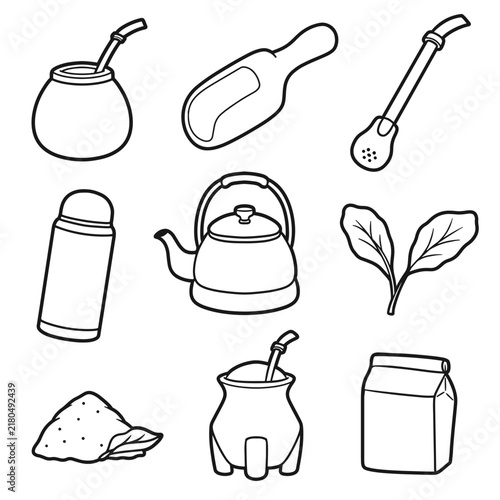 set of yerba mate with outline style good for icon, symbol, element design, coloring book, etc