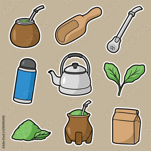 set of yerba mate drink good for sticker, badge, element design, print design, etc