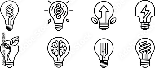 Creative Light Bulb Concept Outline Icons Collection