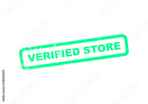 Green verified store badge with dotted border and stamp effect illustration
