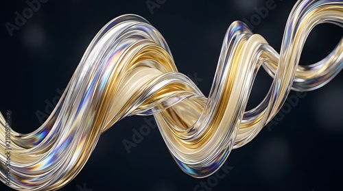 Abstract Gold and Iridescent Twisted 3D Ribbons
