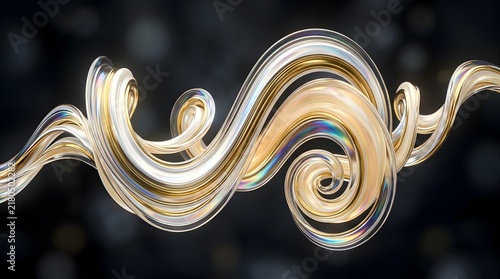 Abstract Gold and Silver Iridescent Flowing 3D Swirls