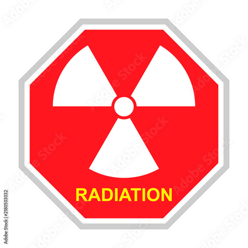 Fotografie Radiation warning icon with red octagonal hazard symbol, nuclear safety and radi