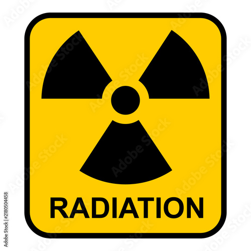 Fotografie Radiation hazard icon, radioactive warning symbol with label