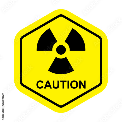 Bild auf Leinwand Yellow radiation caution sign with black nuclear symbol, radioactive hazard warn