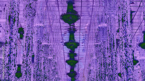 Abstract background photograph of the glass church inside Wat Tha Sung Temple, Uthai Thani Province, Thailand. Gradient of purple to light green, blurred. Keywords: Glass, Glitter, Beauty, Happiness, 