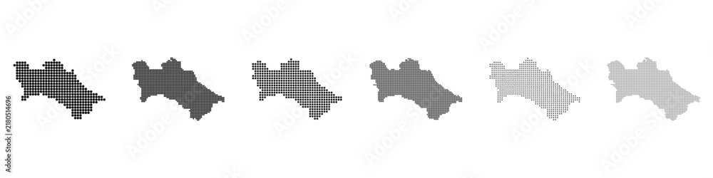 Obraz premium Dot mosaic Turkmenistan outline map set