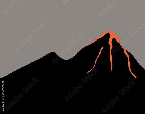 Flat Illustration of Volcanic Mountain with Flowing Lava