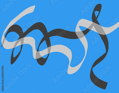 Abstract Black and Gray Flowing Ribbon Lines on Blue