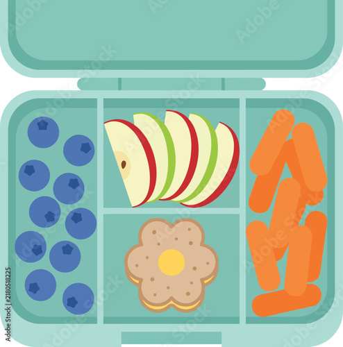 Compartment Bento Lunch Box Packed with Healthy Snacks Vector IllustrationCompartment Bento Lunch Box Packed with Healthy Snacks Vector Illustration
