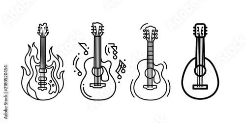 Guitar Music and Musical Instrument Outline Icon Collection