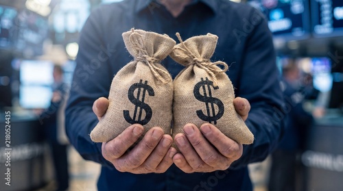 Fotografía man holding a bag of money