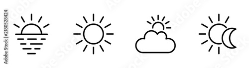 Weather icon set. Weather condition symbols. Simple pictogram for sunny weather, heat haze, partly cloudy conditions, day and night forecasts