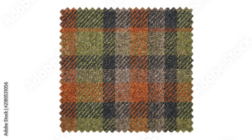 Vintage plaid wool fabric swatch, orange and green tartan textile sample, rustic checkered tweed material for fashion design isolated PNG with Transparent Background