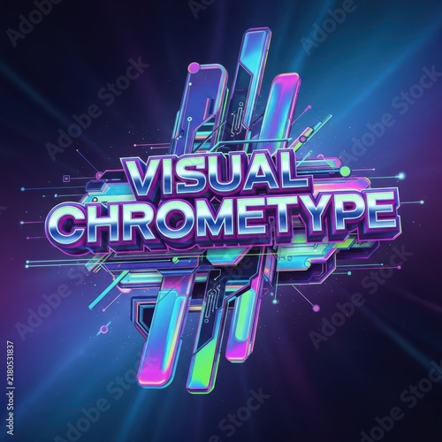 Futuristic Glowing Visual Chrometype Digital Art Design.