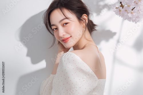 Naklejka 美しい女性のビューティーポートレート。美容、コスメ、ファション素材