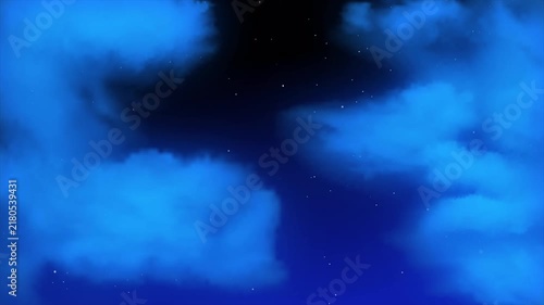 Glowing Blue Clouds and Twinkling Stars in a Night Sky Loop