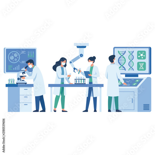 Scientists Working in Modern Genetic Laboratory with DNA Analysis