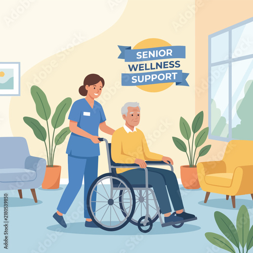 Nurse Assisting Elderly Man in Wheelchair Senior Support