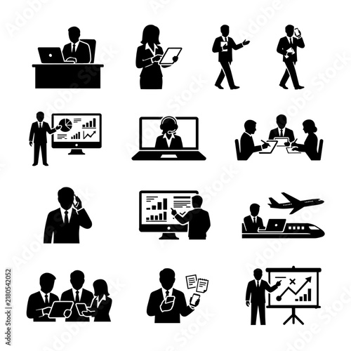 Set of business people silhouettes icons