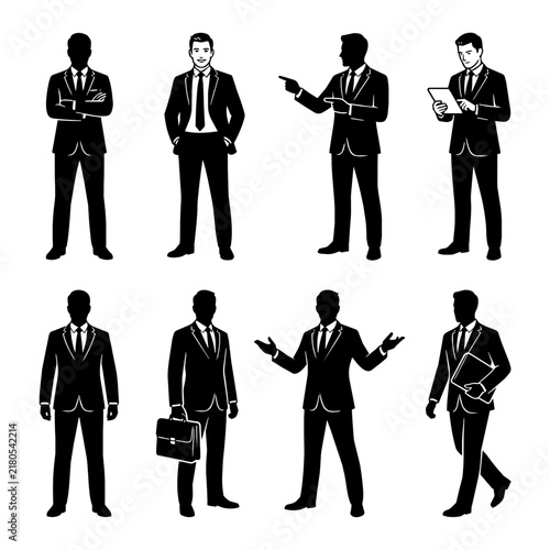 Set of Businessman Silhouettes in Business Suits