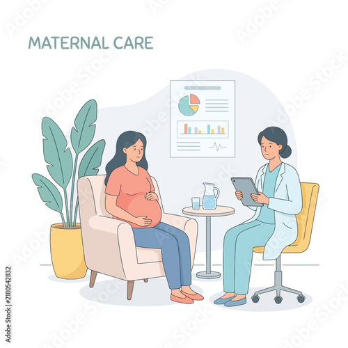 Pregnant Woman at Maternal Care Consultation with Gynecologist
