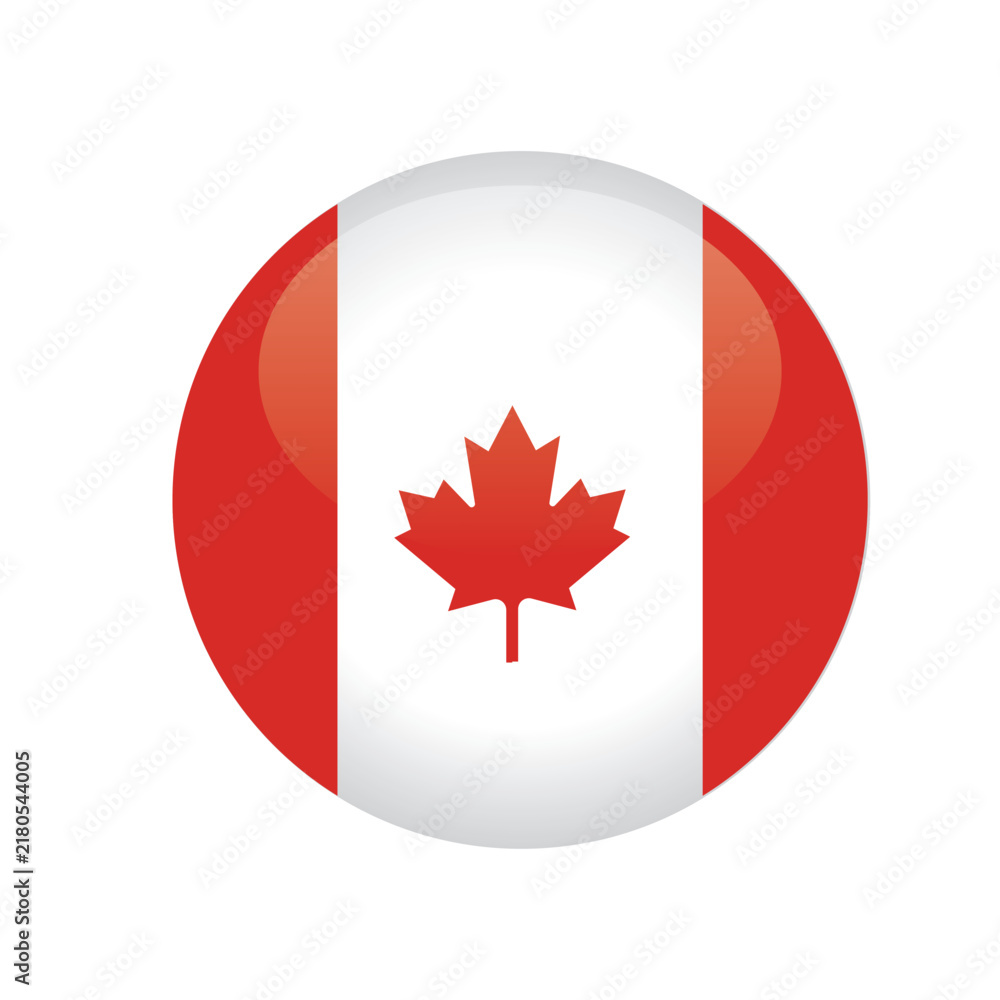 Obraz premium Canadian Flag 3D Round Badge Icon with Glossy Button Effect