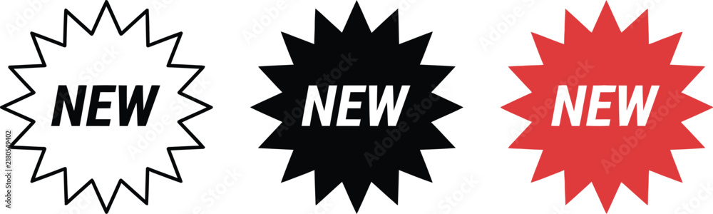Fototapeta premium New Badge Icon Set In Star Burst Style, Sale Sticker Label Vector Illustration