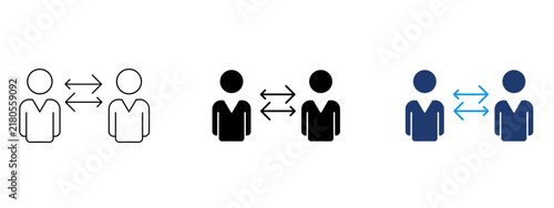 фотографія Peer to peer interaction icon with two people avatars and bidirectional arrows