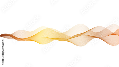 Abstract golden wave vector, flowing orange smoke lines on white background, elegant curved ribbon design for luxury branding