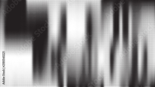 Abstract halftone gradient background, monochrome pixelated texture with vertical motion blur, black and white digital pattern vector