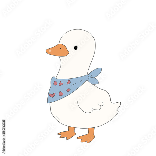 Cuadro en lienzo Cute white duck illustration with orange beak and webbed feet