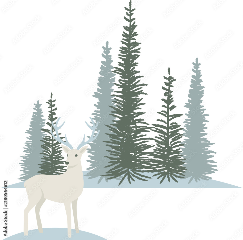 Fototapeta premium Deer In Winter Forest Wedding Cartoon