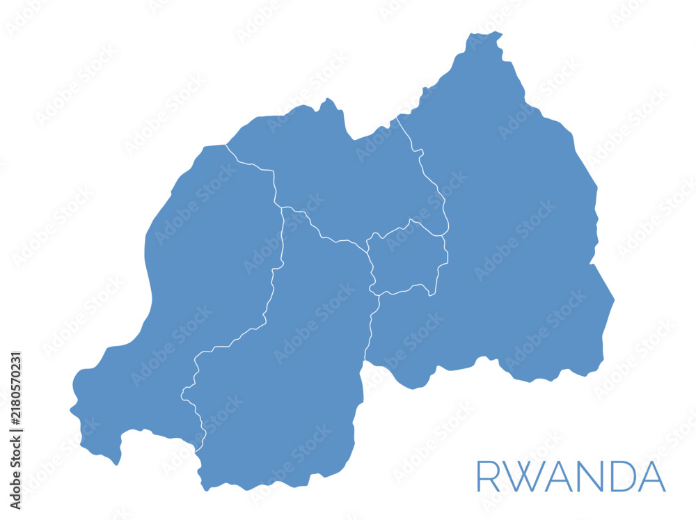 Fototapeta premium Blue map of Rwanda with provinces borders