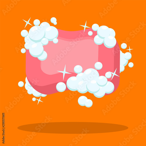 Vector illustration of a bar soap concept with foam, featuring a flat design style.