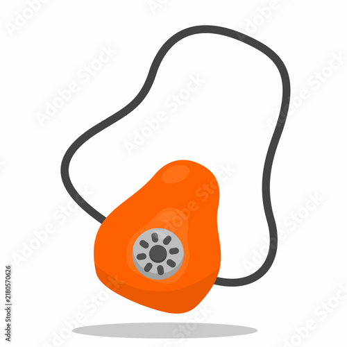 Flat design vector illustration of an orange respirator mask with exhalation valve, isolated on white background.