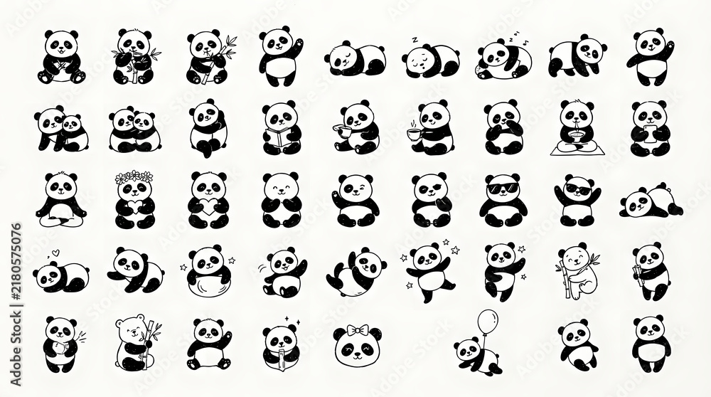 Obraz premium Cute giant panda bear mascot characters for branding and creative icon design concepts