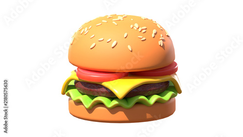 Delicious 3D cartoon cheeseburger illustration isolated on a clean white background, perfect for fast food concepts.