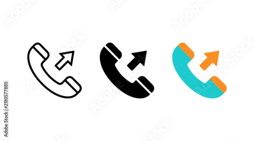 Canvas Print Outgoing phone call receiver icon set in outline black and color flat design sty