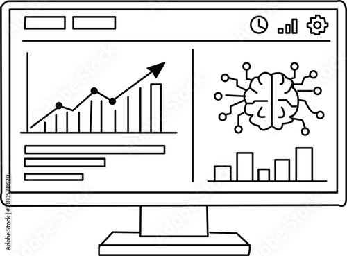 Cuadro en lienzo Clean professional line art of a computer monitor displaying a simplified analyt