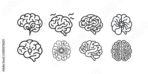 Brain and Artificial Intelligence Concept Outline Icons Collection