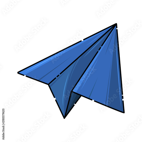 Blue Paper Airplane Flying Forward, Creativity and Freedom Concept Vector Art
